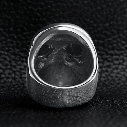Detailed Cracked Skull with CZ Eyes Stainless Steel Ring