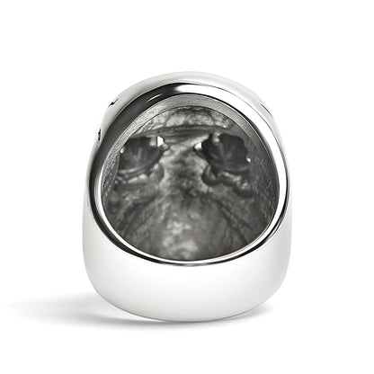 Detailed Cracked Skull with CZ Eyes Stainless Steel Ring