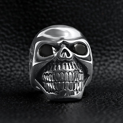 Detailed Cracked Skull with CZ Eyes Stainless Steel Ring