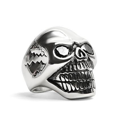 Detailed Cracked Skull with CZ Eyes Stainless Steel Ring