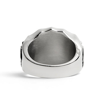 Stainless Steel 18K Gold PVD Coated Fleur De Lis Shield Signet Ring