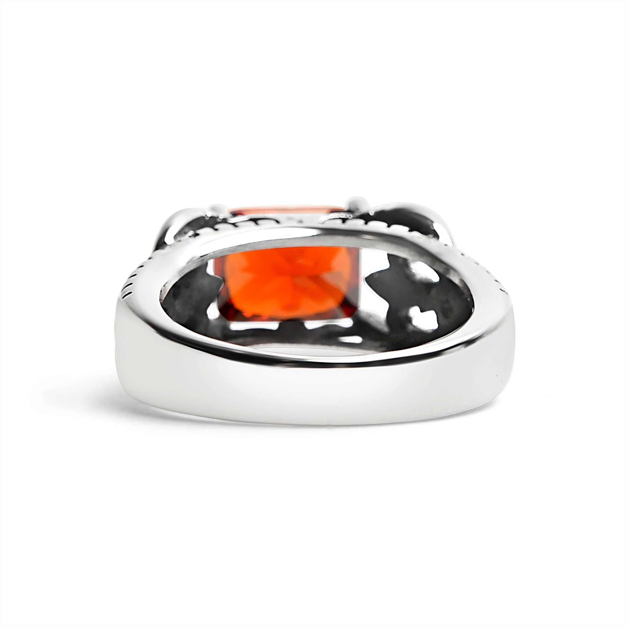 Red CZ Center Detailed Fleur De Lis Accents Stainless Steel Ring