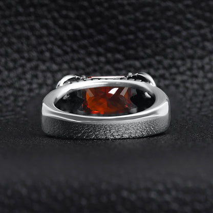 Red CZ Center Detailed Fleur De Lis Accents Stainless Steel Ring