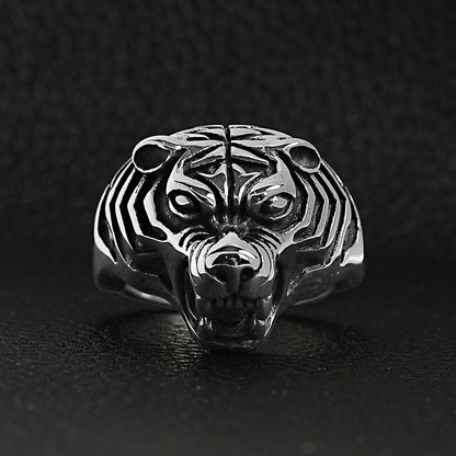 Stainless Steel Snarling Tiger Ring