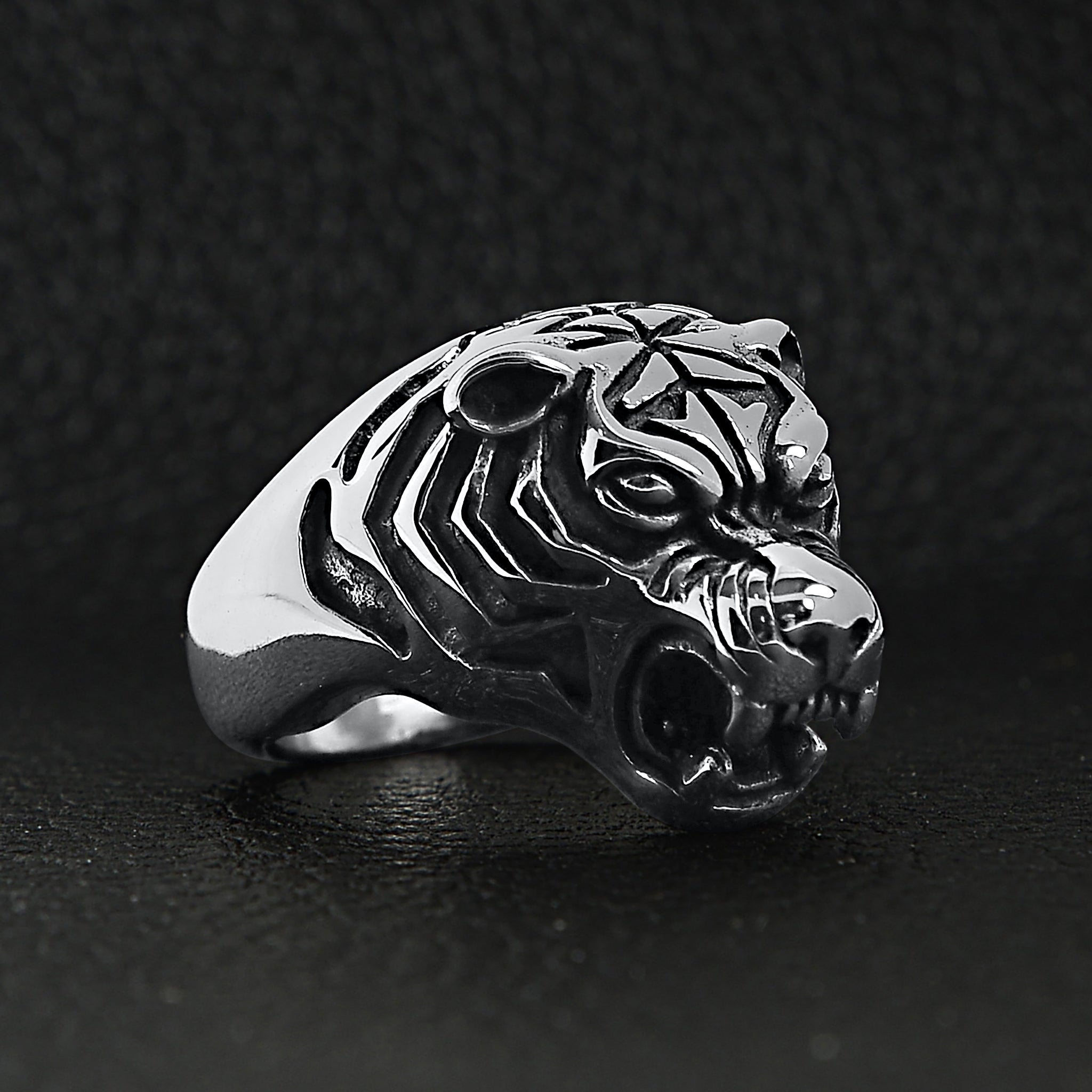 Stainless Steel Snarling Tiger Ring