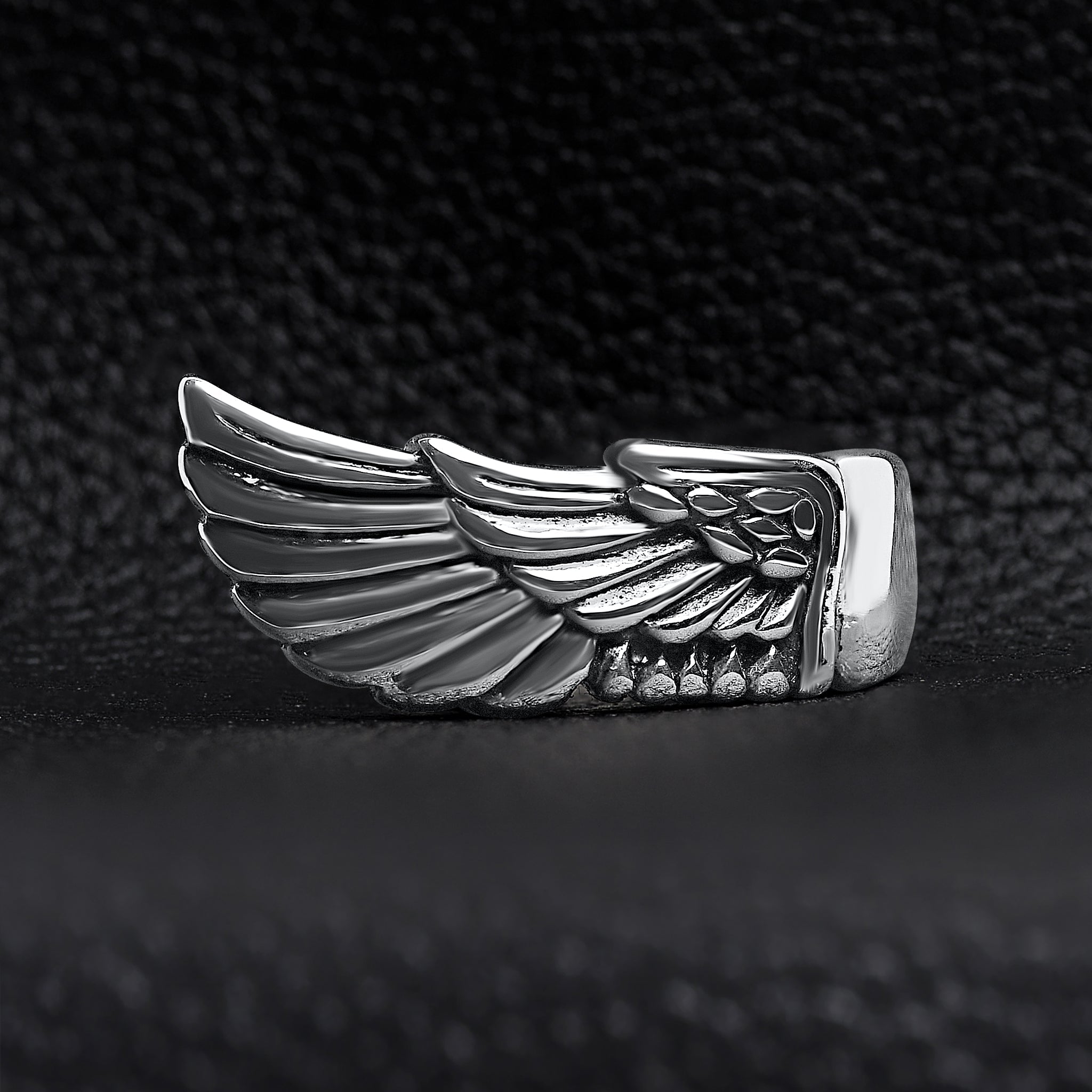 Detailed Wing Stainless Steel Ring