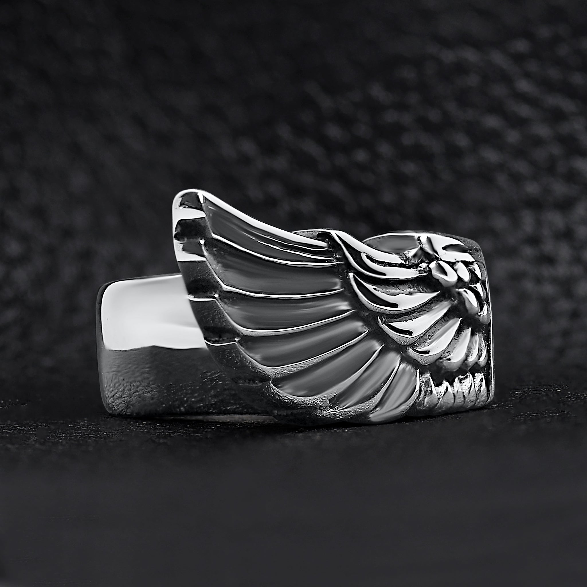 Detailed Wing Stainless Steel Ring