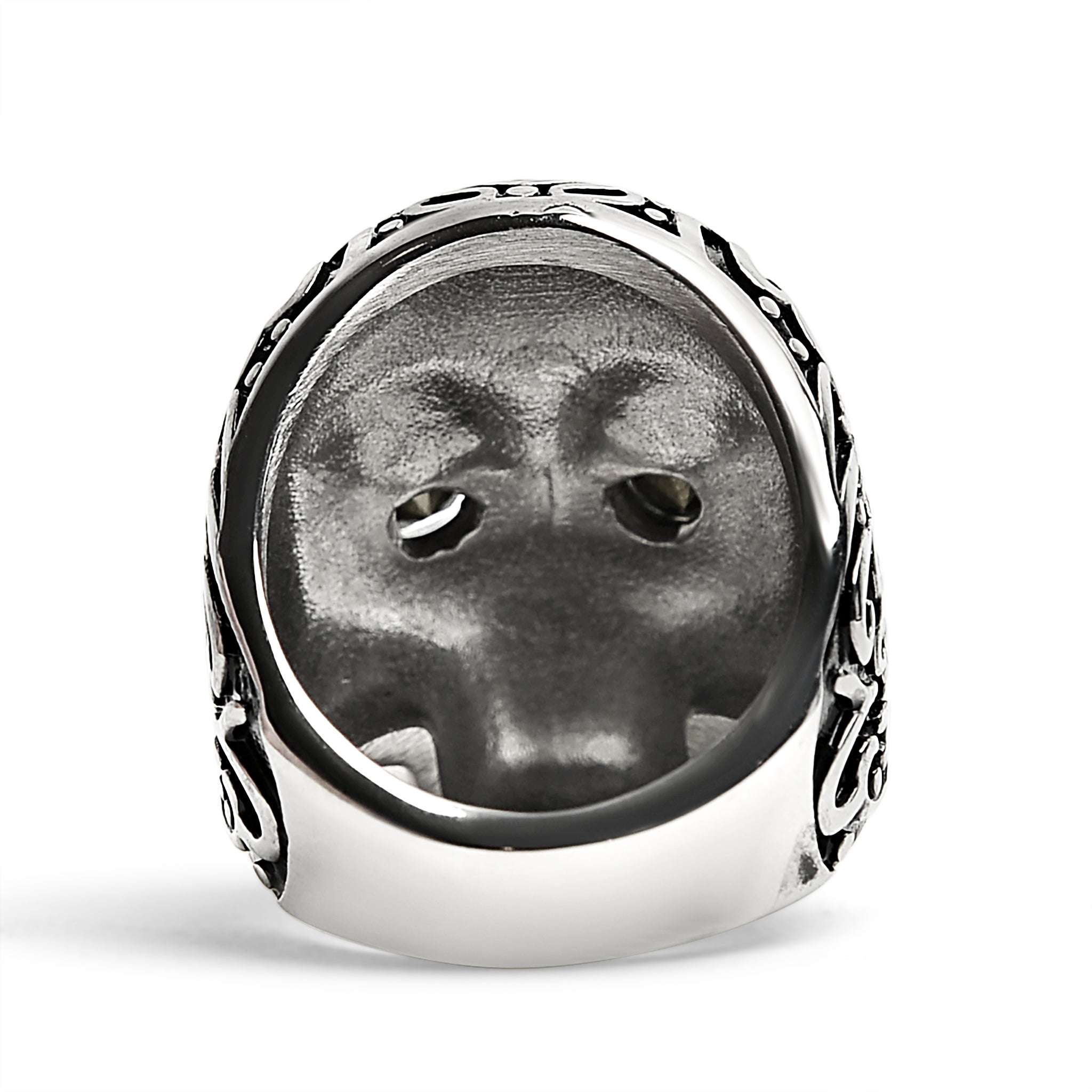 Black CZ Eyed Detailed Skull Stainless Steel Ring