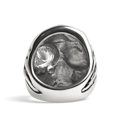 Stainless Steel Skull Smoking 18K Gold PVD Coated Cigar And Single CZ Eye Ring