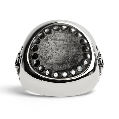 Stainless Steel King Skull And Crossbones With CZ Accent Stones Signet Ring