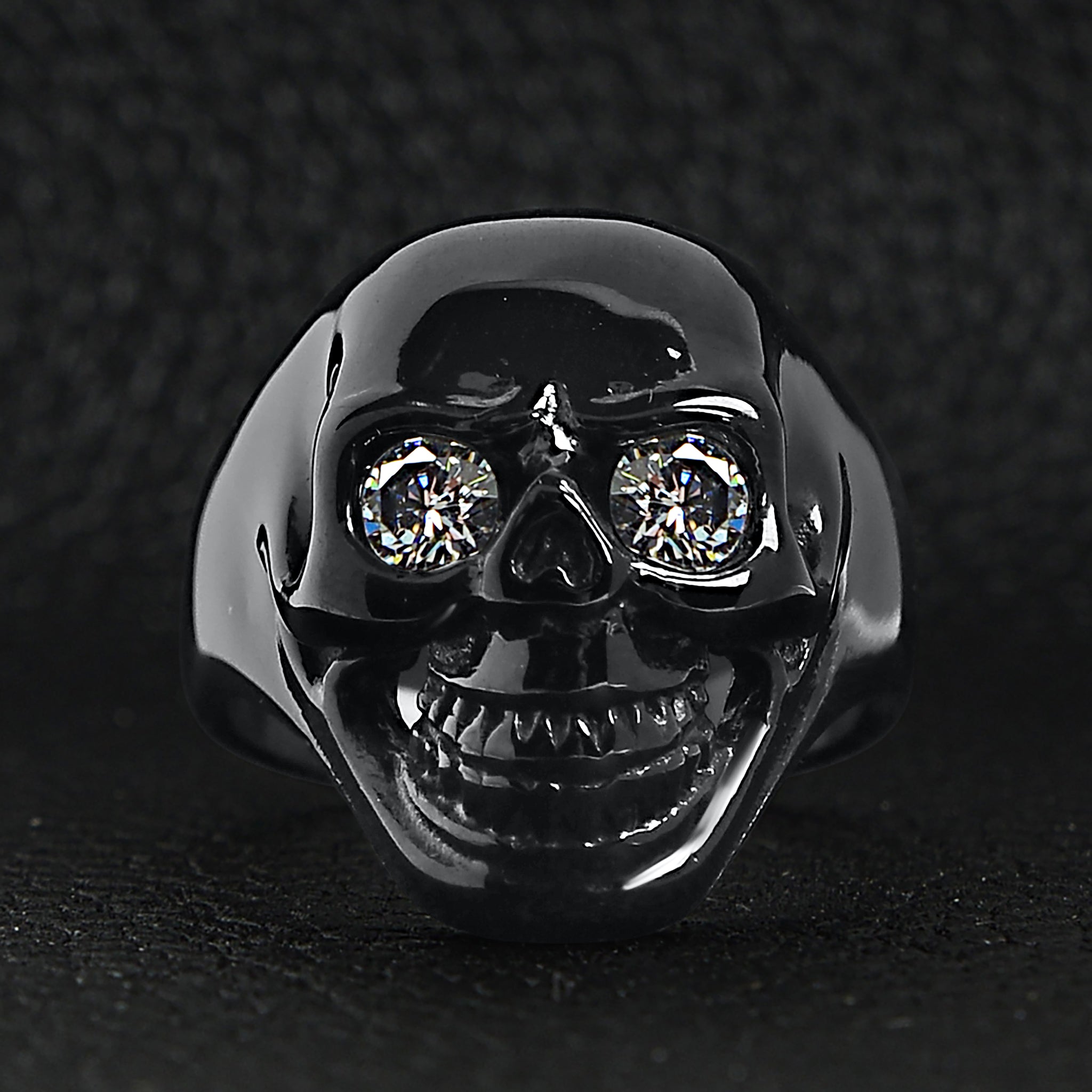 Stainless Steel Clear CZ Eyed Black Skull Ring