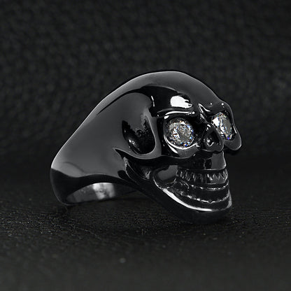 Stainless Steel Clear CZ Eyed Black Skull Ring
