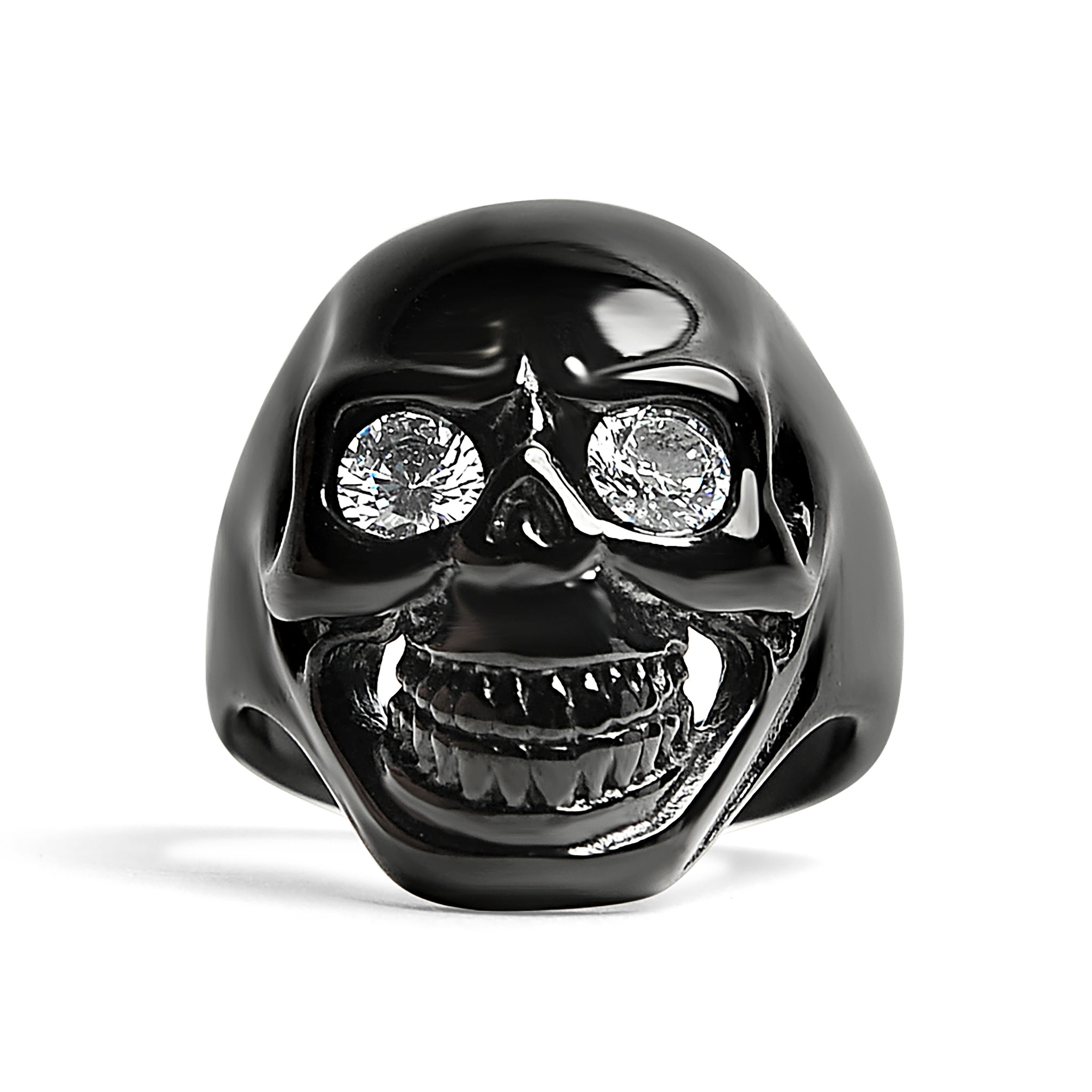 Stainless Steel Clear CZ Eyed Black Skull Ring