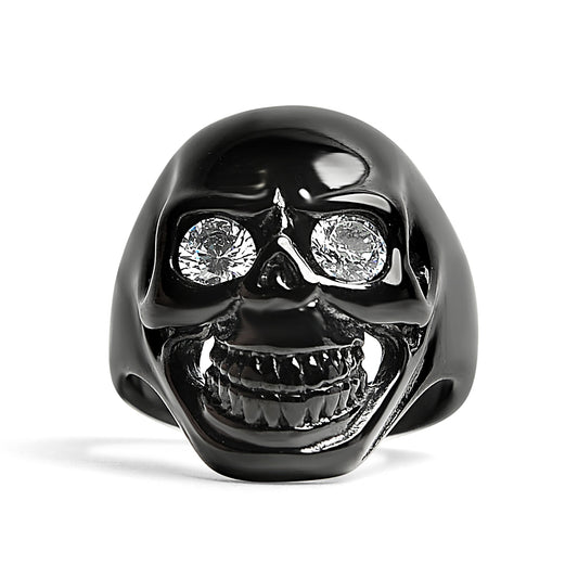 Stainless Steel Clear CZ Eyed Black Skull Ring