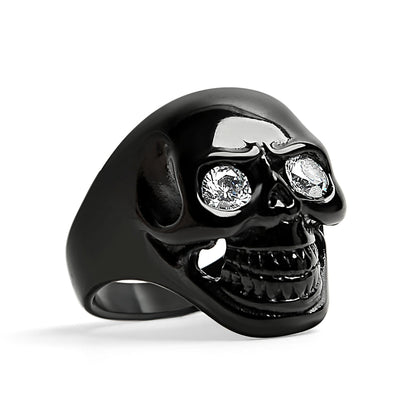 Stainless Steel Clear CZ Eyed Black Skull Ring