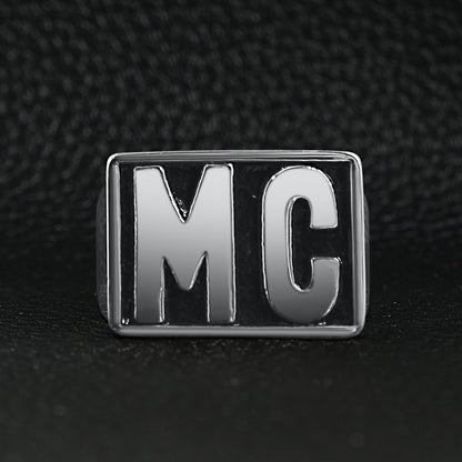 Stainless Steel Motorcycle Club "MC" Insignia Signet Ring