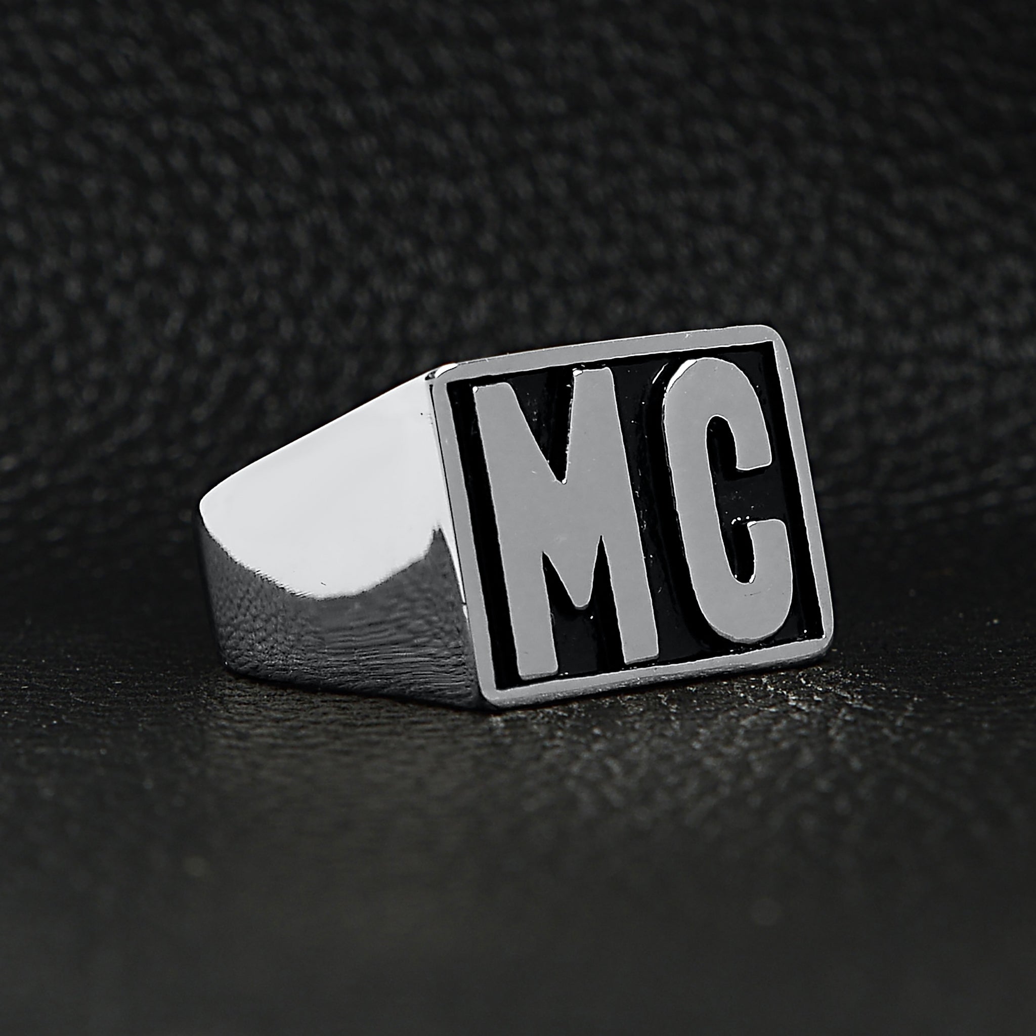 Stainless Steel Motorcycle Club "MC" Insignia Signet Ring