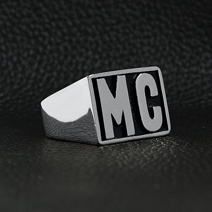 Stainless Steel Motorcycle Club "MC" Insignia Signet Ring