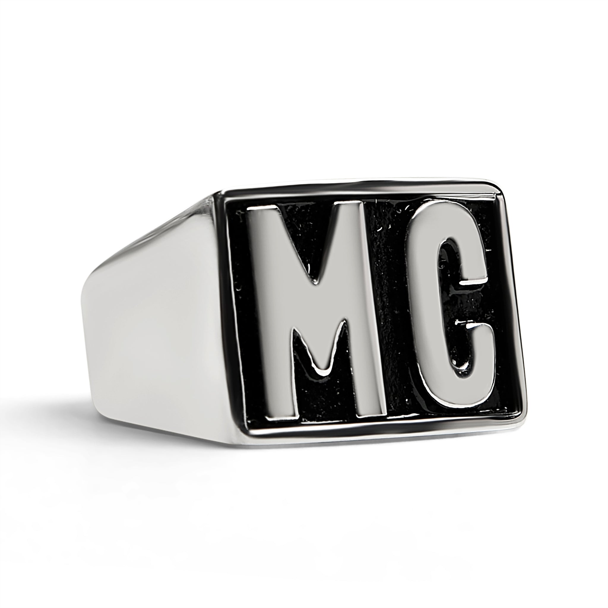 Stainless Steel Motorcycle Club "MC" Insignia Signet Ring