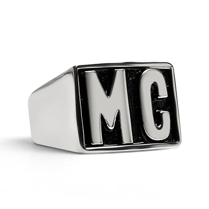 Stainless Steel Motorcycle Club "MC" Insignia Signet Ring