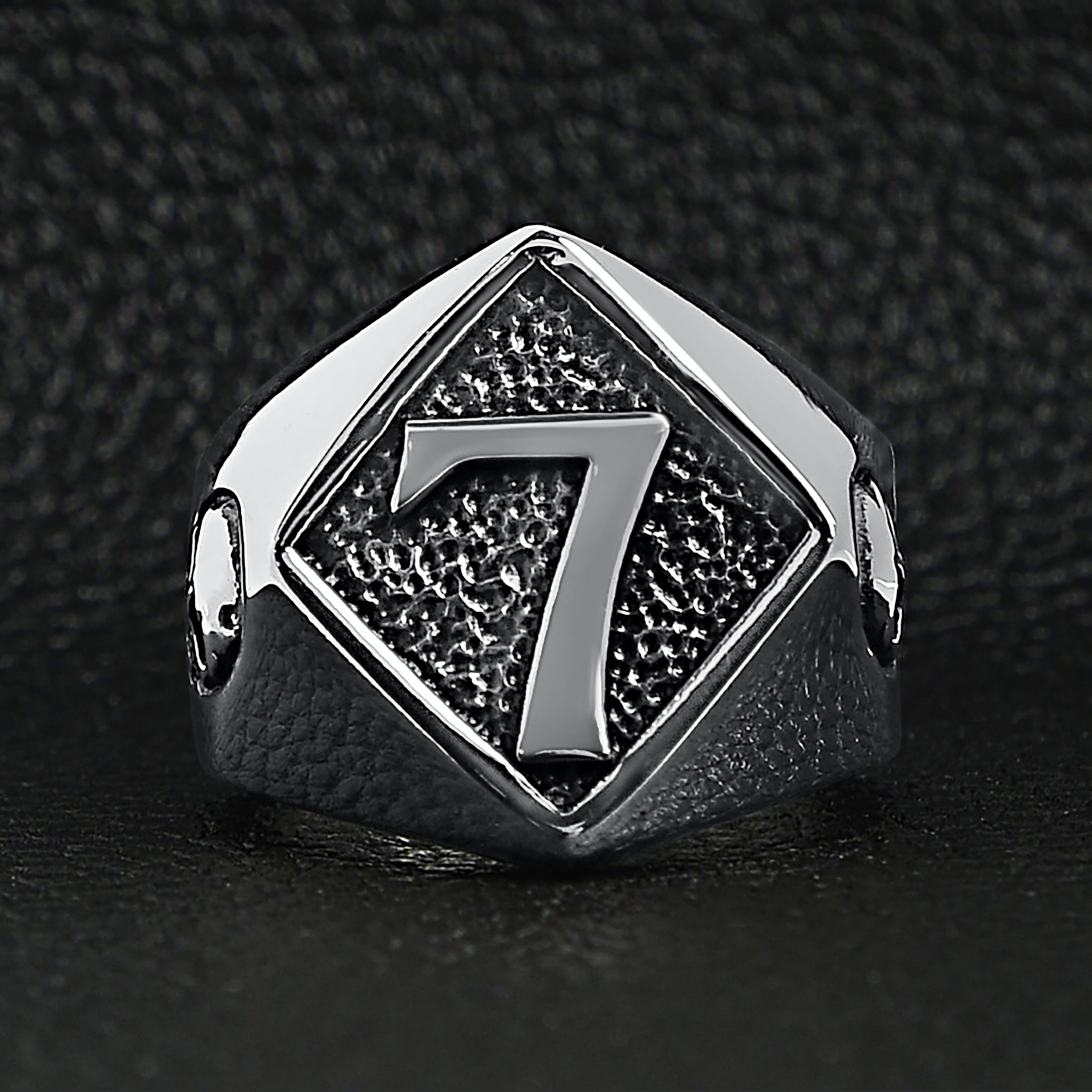 Stainless Steel Lucky "7" With Skull Accents Signet Ring