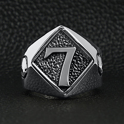 Stainless Steel Lucky "7" With Skull Accents Signet Ring