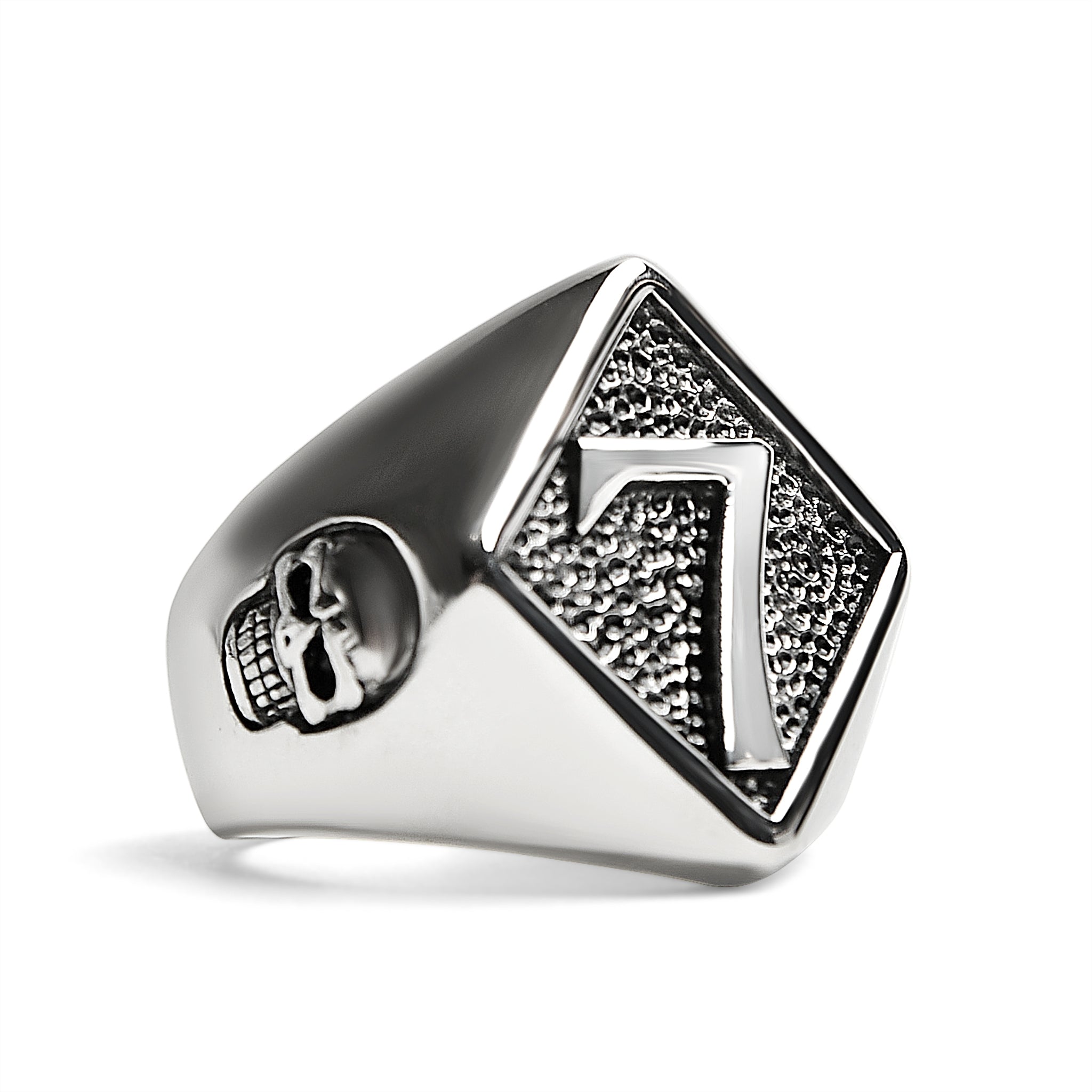 Stainless Steel Lucky "7" With Skull Accents Signet Ring