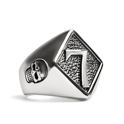 Stainless Steel Lucky "7" With Skull Accents Signet Ring