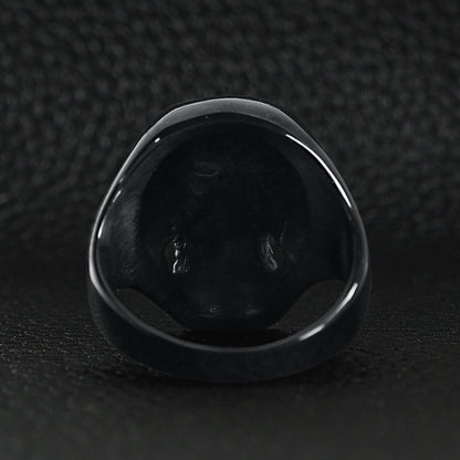 Stainless Steel Red CZ Eyed Black Skull Ring