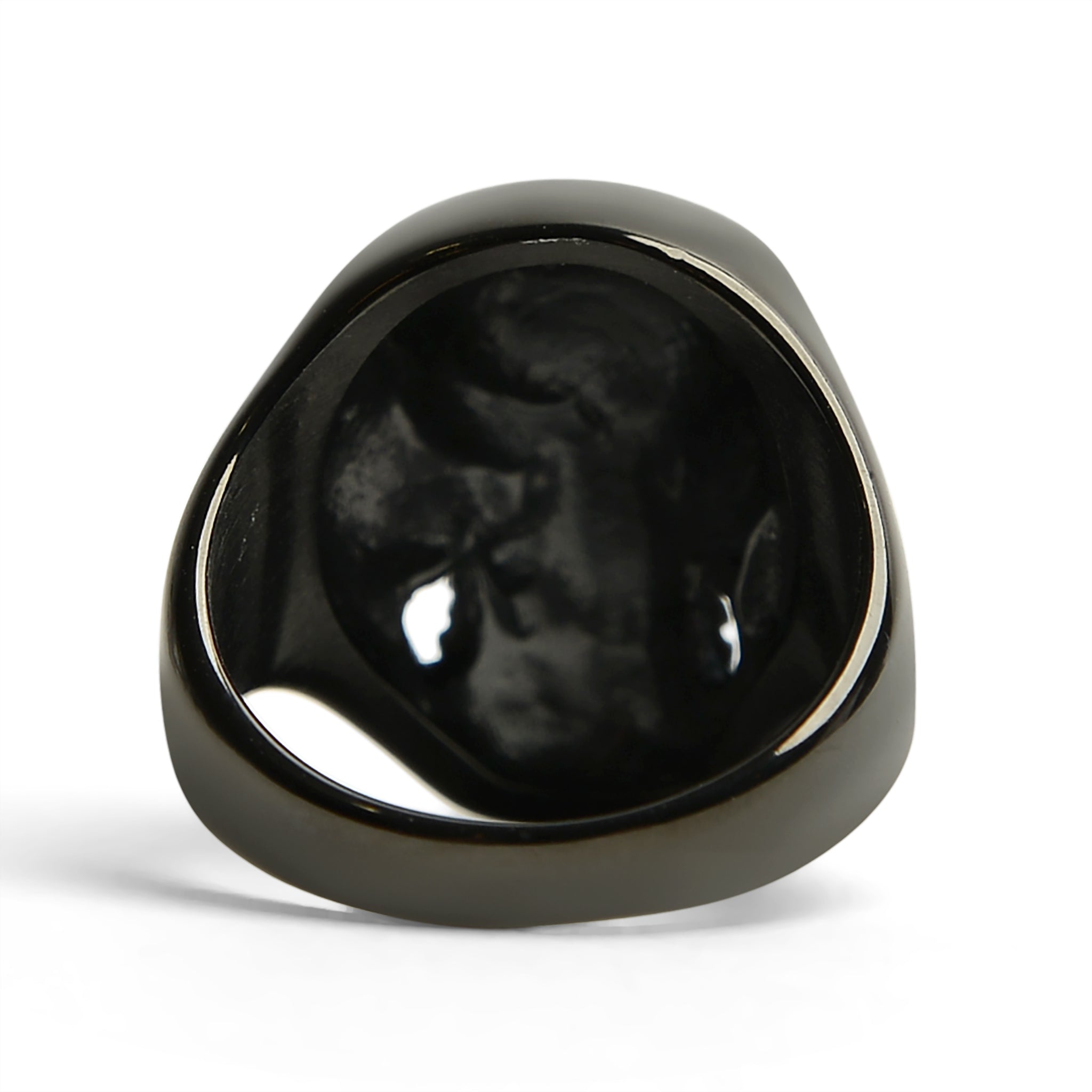 Stainless Steel Red CZ Eyed Black Skull Ring