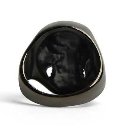 Stainless Steel Red CZ Eyed Black Skull Ring
