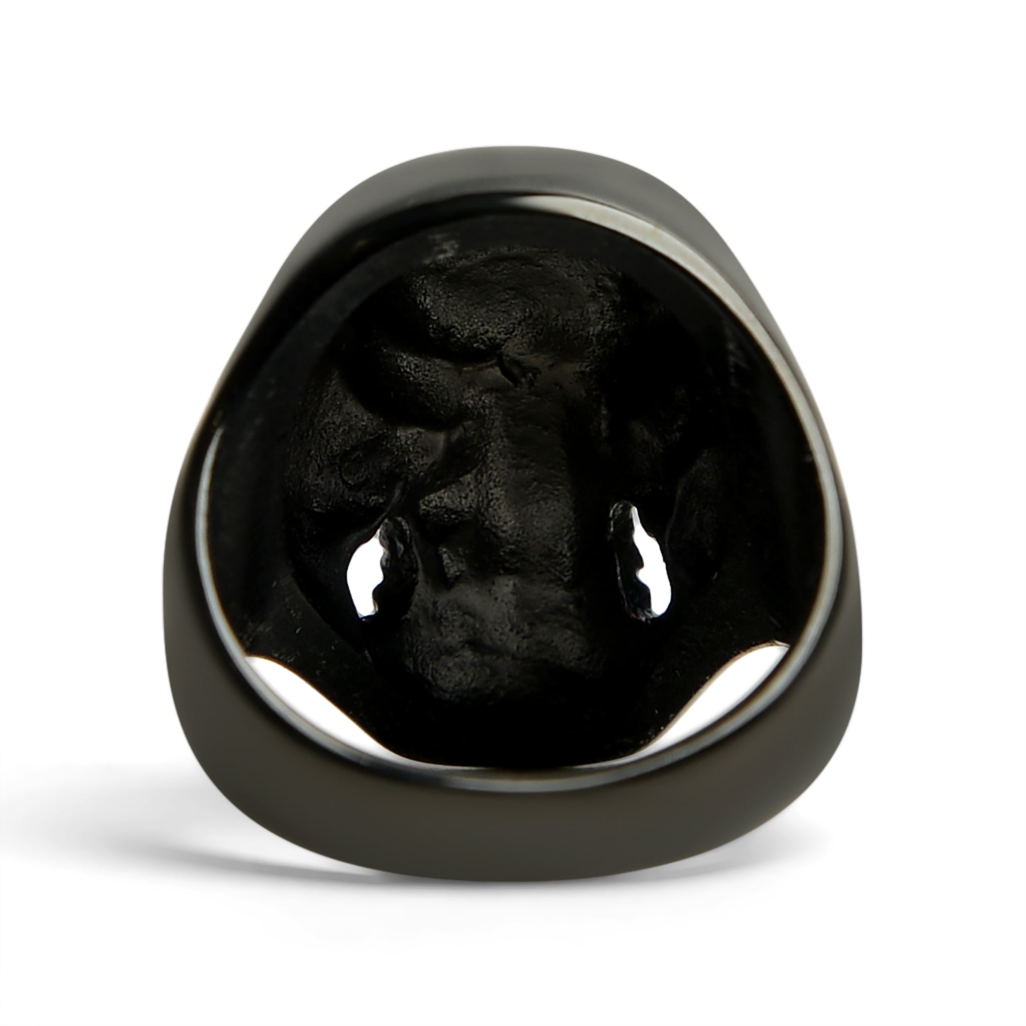 Black Grinning Skull Stainless Steel Ring
