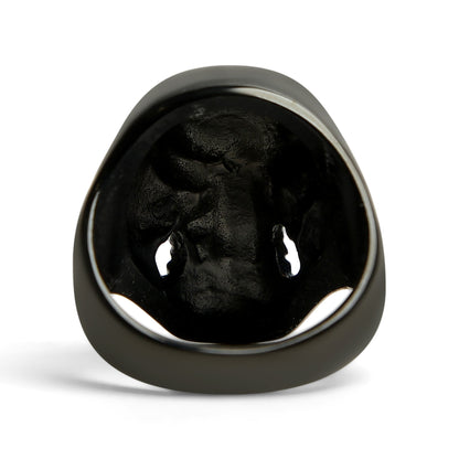 Black Grinning Skull Stainless Steel Ring