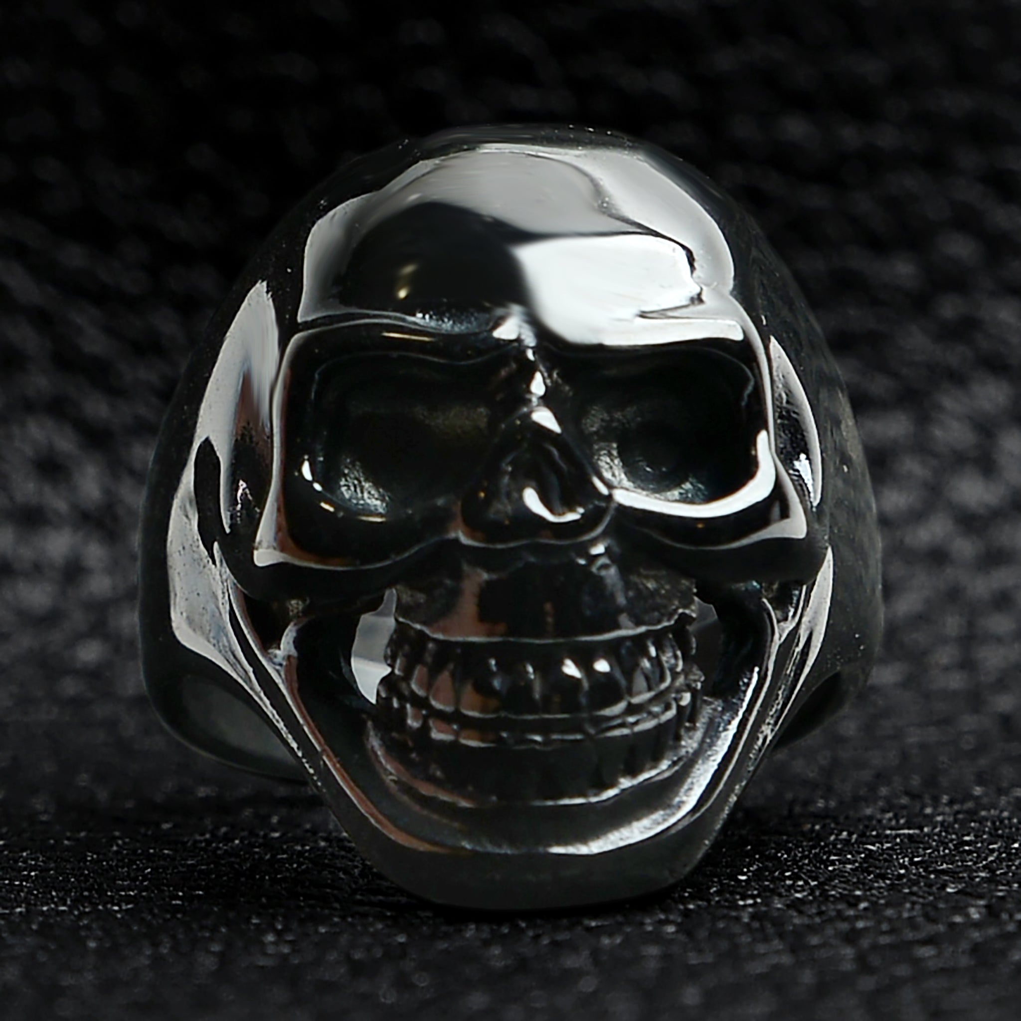 Black Grinning Skull Stainless Steel Ring