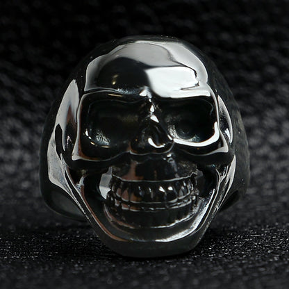 Black Grinning Skull Stainless Steel Ring