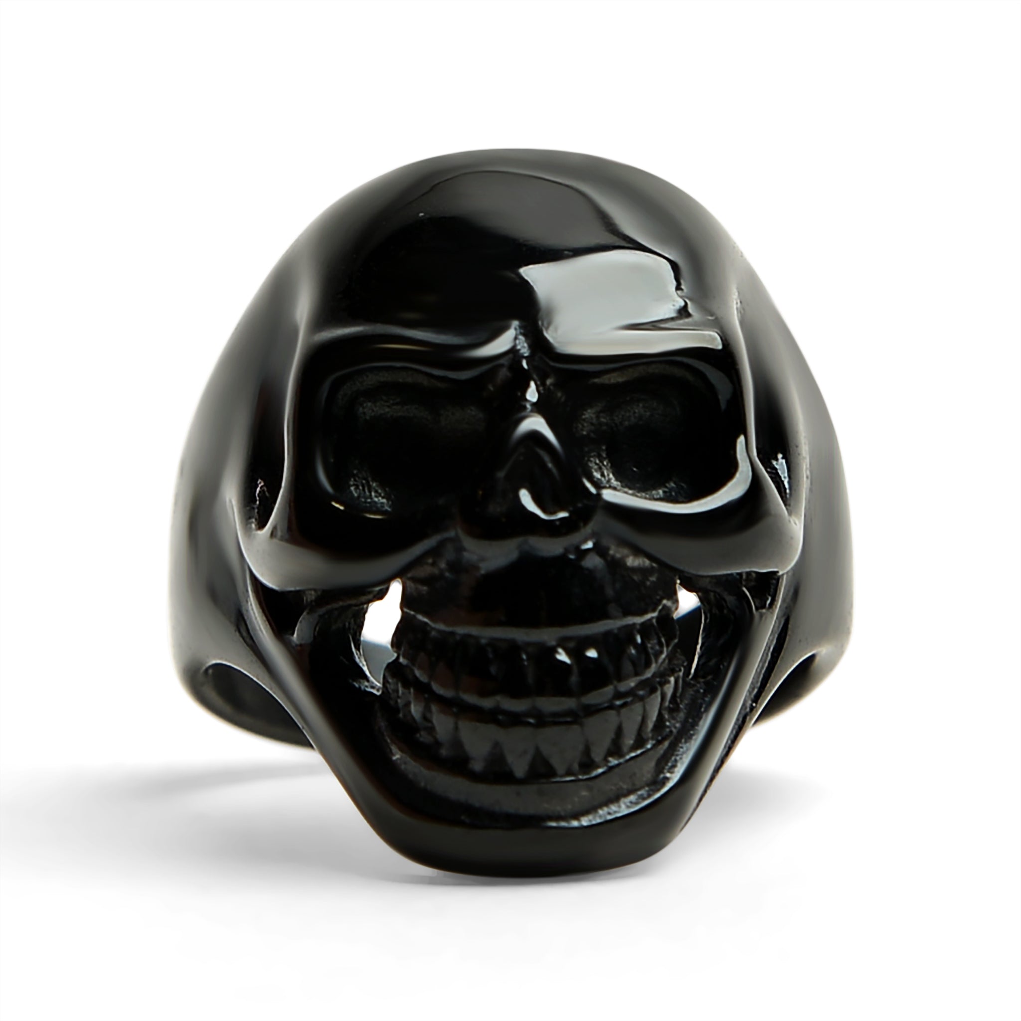 Black Grinning Skull Stainless Steel Ring