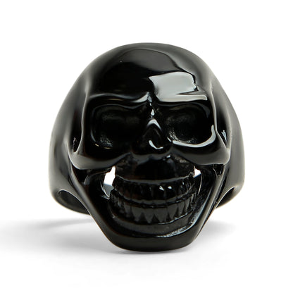 Black Grinning Skull Stainless Steel Ring