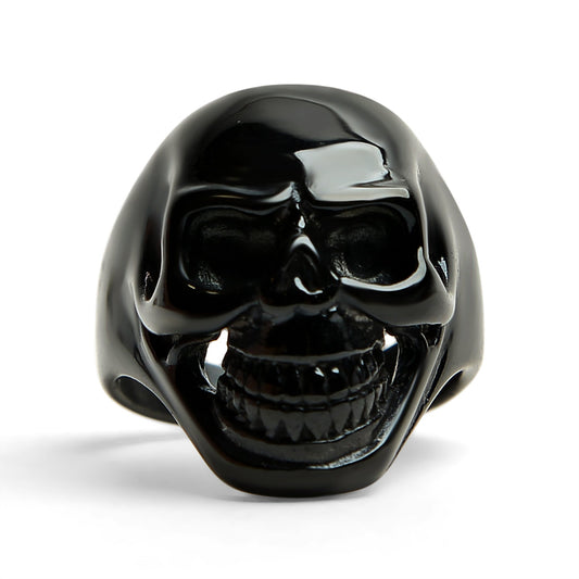 Black Grinning Skull Stainless Steel Ring
