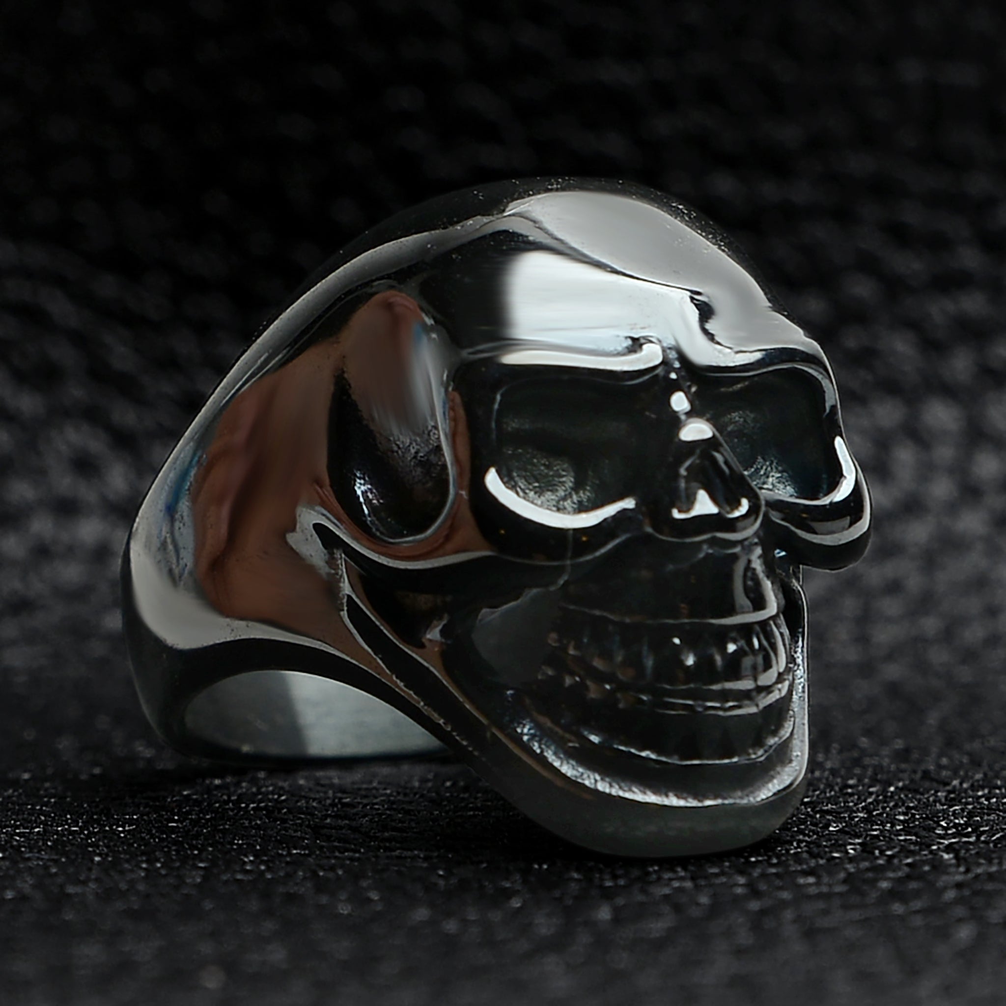Black Grinning Skull Stainless Steel Ring
