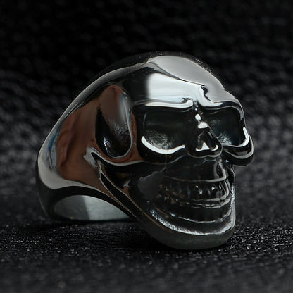 Black Grinning Skull Stainless Steel Ring