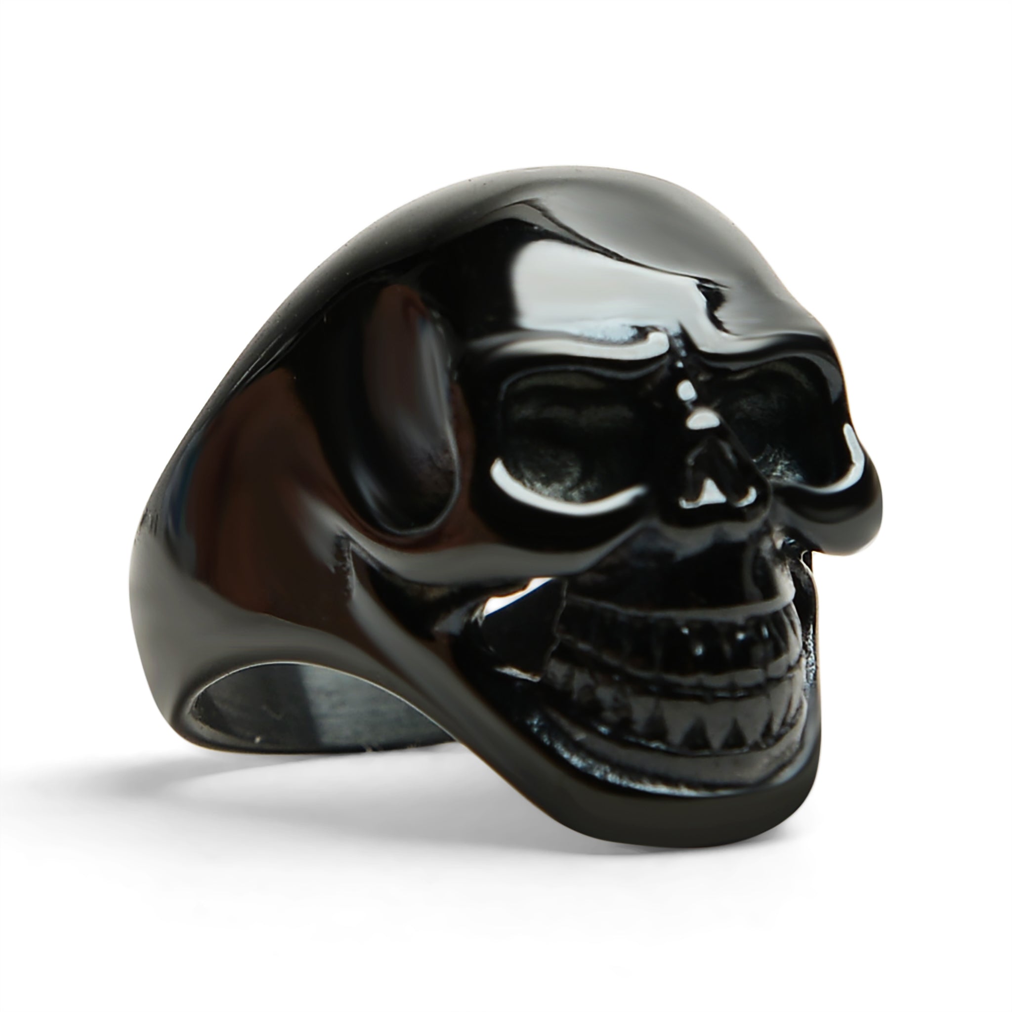 Black Grinning Skull Stainless Steel Ring