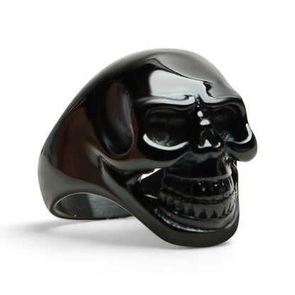 Black Grinning Skull Stainless Steel Ring