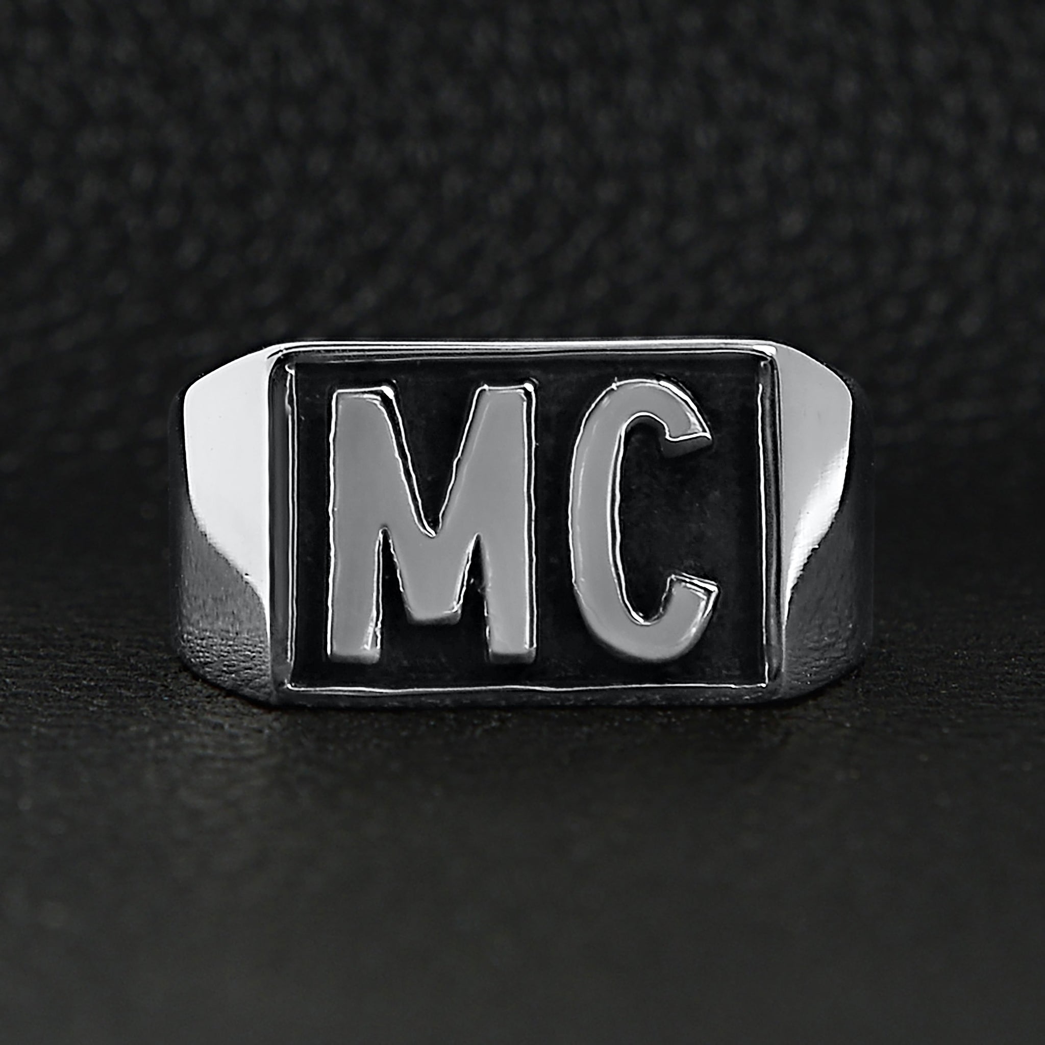 Stainless Steel Motorcycle Club "MC" Insignia Signet Ring
