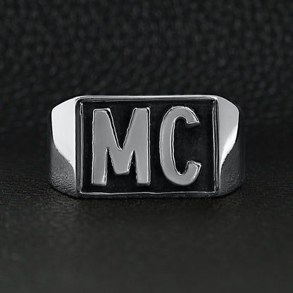 Stainless Steel Motorcycle Club "MC" Insignia Signet Ring