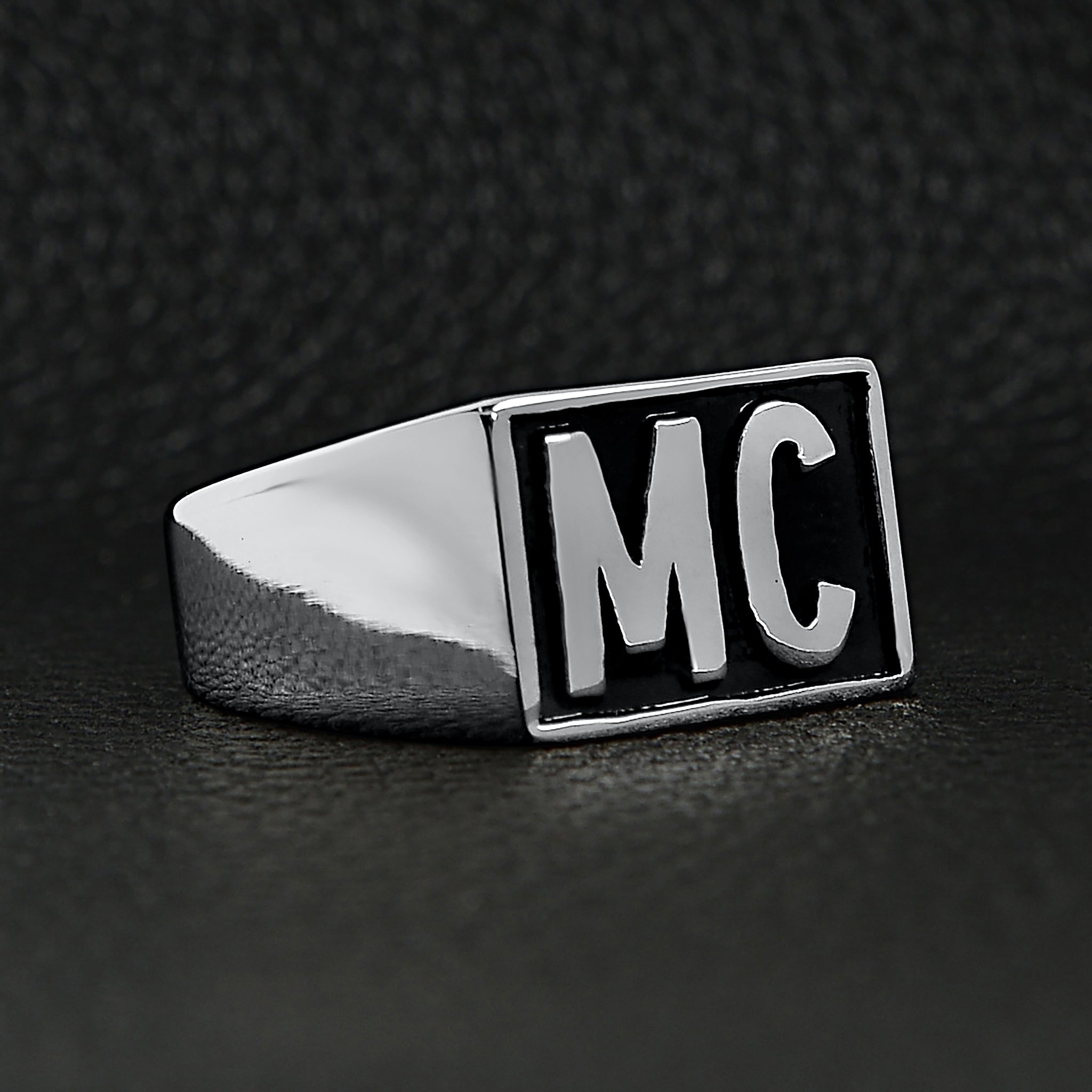 Stainless Steel Motorcycle Club "MC" Insignia Signet Ring
