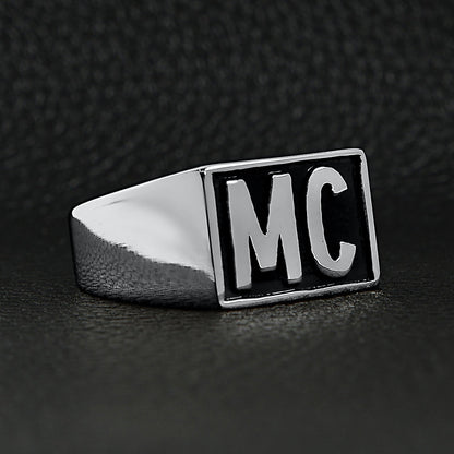 Stainless Steel Motorcycle Club "MC" Insignia Signet Ring