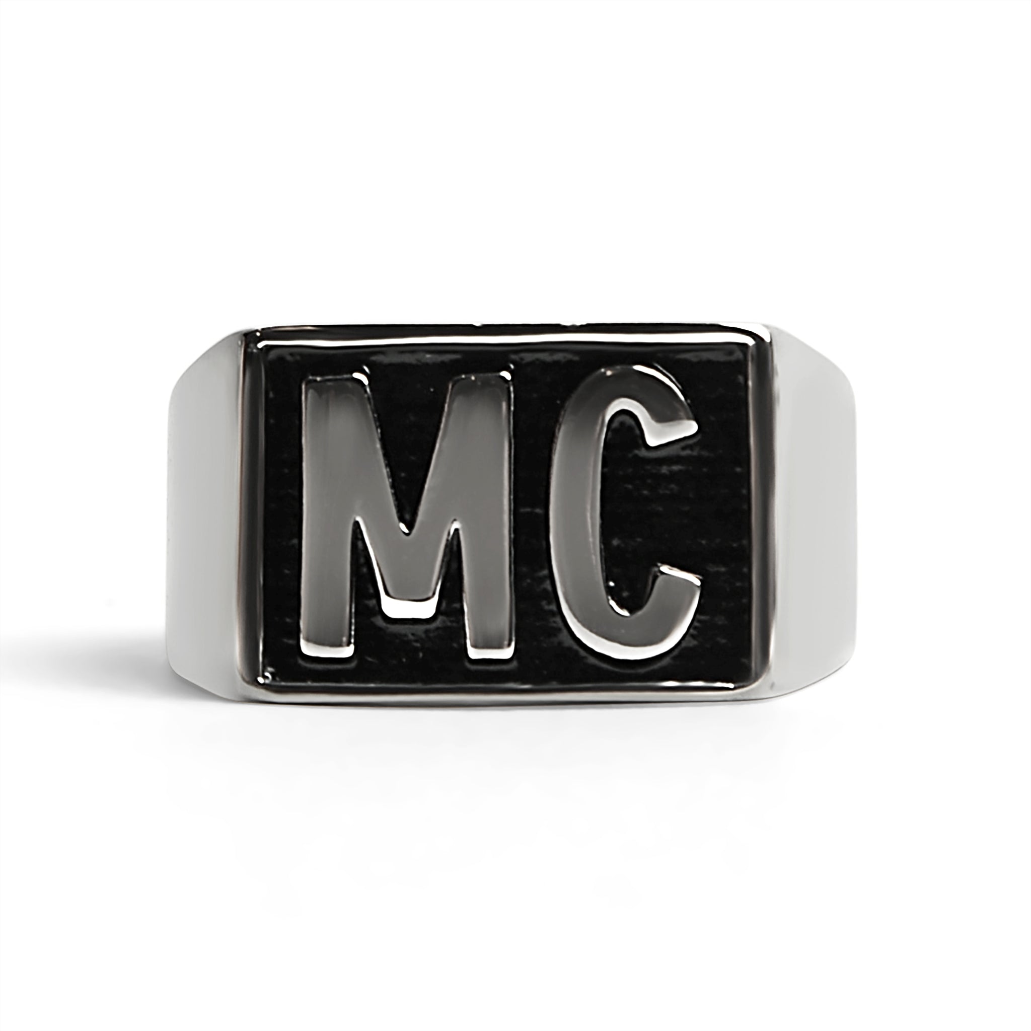 Stainless Steel Motorcycle Club "MC" Insignia Signet Ring