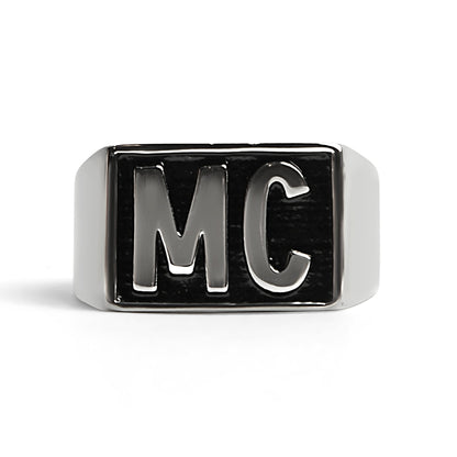 Stainless Steel Motorcycle Club "MC" Insignia Signet Ring