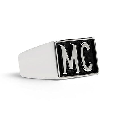 Stainless Steel Motorcycle Club "MC" Insignia Signet Ring