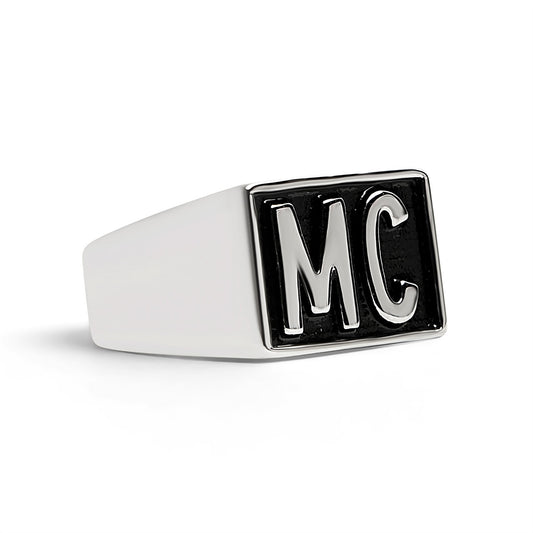 Stainless Steel Motorcycle Club "MC" Insignia Signet Ring